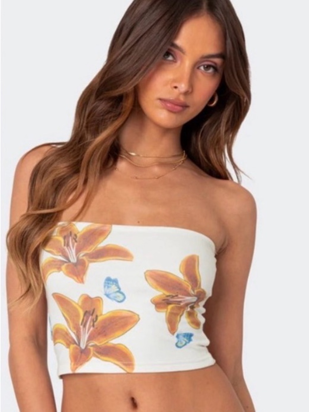 Edikted Tiger Lily Butterfly Cotton Tube Top Strapless Y2K Coquette XS